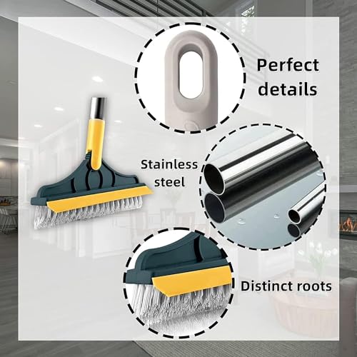 Image of Delamu 3 in 1 Bathroom Cleaning Brush with Wiper- Bathroom Cleaning Brush Long Handle 180 Rotate Toilet Brush Bathroom Tiles Cleaning
