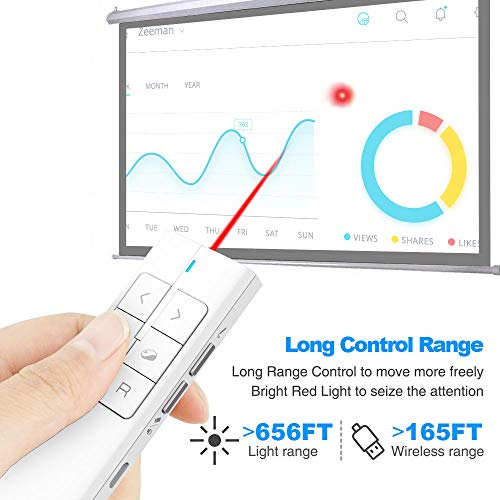 Norwii N99 Air Mouse Präsentationsclicker mit Pointer, wiederaufladbarer Clicker für PowerPoint-Präsentationen, PowerPoint-Clicker, Präsentationsfernbedienung, kabelloser Presenter, Handmaus - Weiß