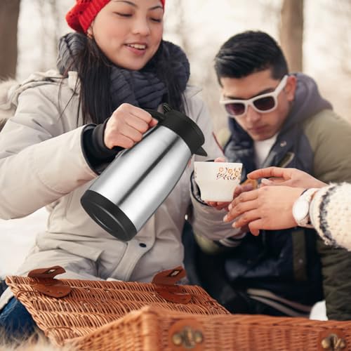 Image of Norme 2 Pcs Thermal Coffee Carafe Insulated Stainless Steel Coffee Carafe for Hot Liquid Vacuum Thermal Pot Creamer Pitcher Dispenser with Brushes Keeping Hot Water Milk (Silver,34 oz)