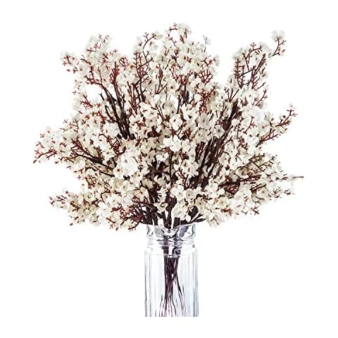 Exoment 10 Pcs Babys Breath Gypsophila Artificial Flowers Bouquet Fake Silk Flowers Real Touch Flowers for Home Wedding Centerpiece Arrangement Festival Party Decoration(White) Cover