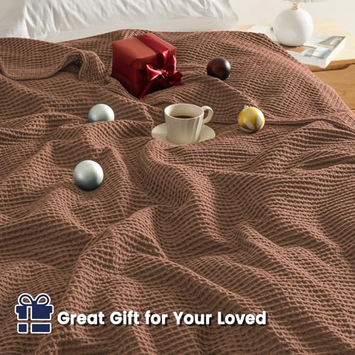 Image of PHF Pre-Washed Cotton Waffle Weave Family Blanket,Oversized King Size 120 inchx 120 inch-Snag Proof Lightweight Breathable, 10'x 10' Huge Extra Large Big-Elegant Aesthetic Home Decoration Gift,Cappuccino