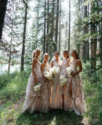 Fivsole Tiered Floral Bridesmaid Dresses for Women Long Chiffon Formal Party Evening Gowns2