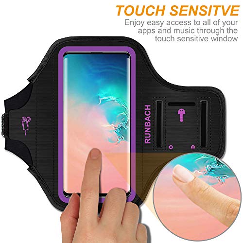 Galaxy S23+/S22+/S20+/S10+/S9+/S8+ Armband,Runbach Sweatproof Running Exercise Gym Bag With Fingerprint Touch/Key Holder And Card Slot (Purple) #TOP2