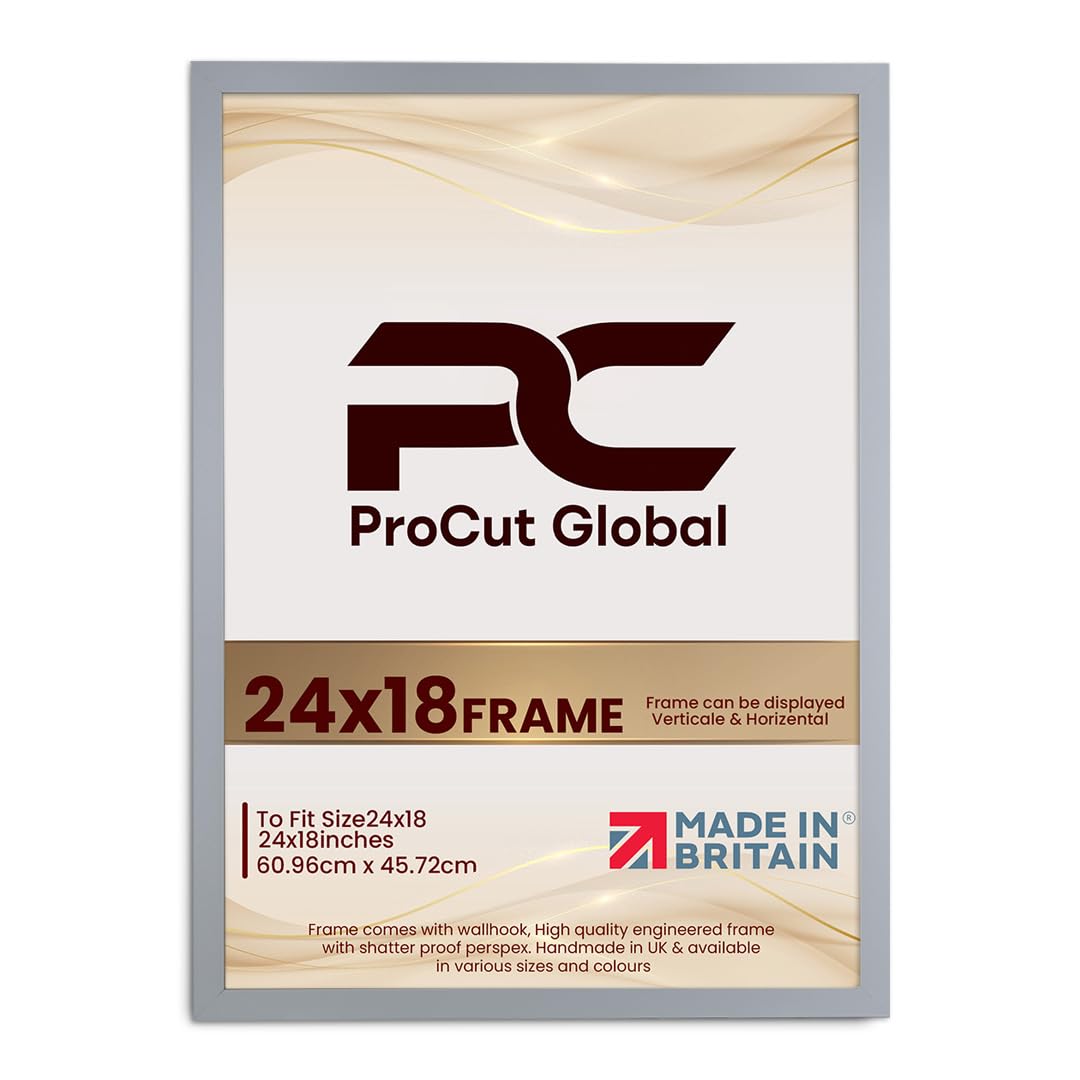 Procut Global 24X18 Light Grey Picture Frames - Modern Wooden Photo Frame with Shatterproof Perspex for Wall or Tabletop - Perfect for Posters, Certificates, Prints - Sizes & Colors Available