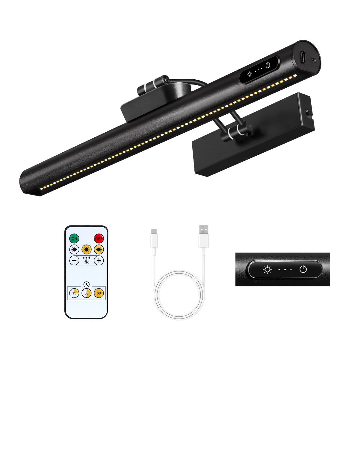 OUTON 40cm Bilderleuchte Kabellos Wiederaufladbar mit Fernbedienung+Touch, LED-Akku-Wandleuchte Bildbeleuchtung, Dimmbar 3-Farb Timer, 4000mAh USB-C-Aufladbar, Wandlampe für Gemälde Spiegel