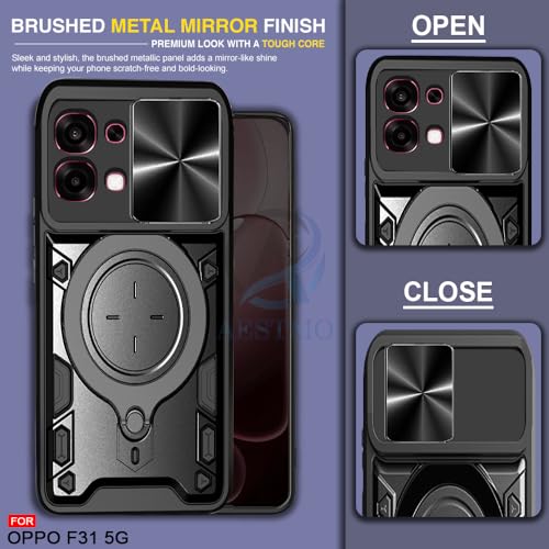 Image of AESTMO Armor Oppo F31 / F33 5G Bumper Back Case Cover | Ring Holder & CD Pattern Sliding Camera Shutter Cover | Back Case Cover for Oppo F31 / F33 5G (Black)