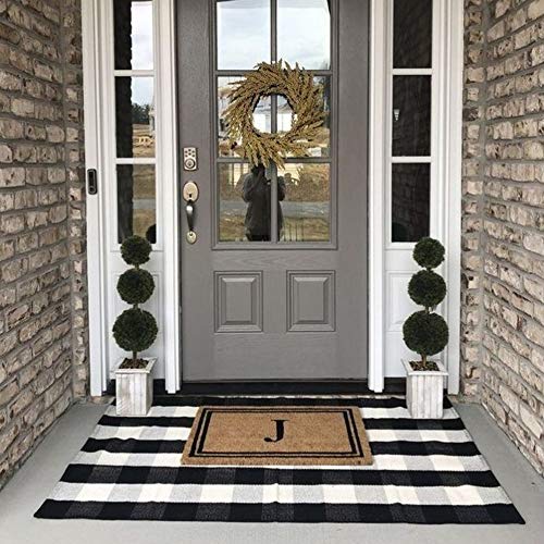 Cainanel Buffalo Plaid Rugs Cotton Black And White Check Rug 35.4'' X 59''Hand-Woven Indoor/Outdoor Area Rug For Welcome Door Mat, Front Porch,Kitchen,Bathroom,Entry Way,Living Room (3' X 5') #TOP1