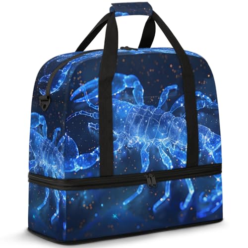 Large Weekender Overnight Bags Blue Abstract Animal Travel Duffel Bag for Women Men Gym Bags With Shoe Compartment Foldie Travel Tote Bag Carry On Personal Item Bag for Travel Gym Sports