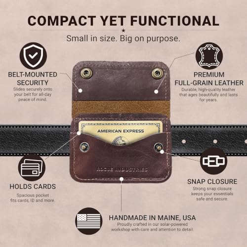 Image of ROGUE WALLET Brown Travel Belt Wallet for Men - Full Grain Leather Cash Holder with Secure Snap Closure, Hidden Card & ID Carrier - Slim Travel Accessory for Everyday Carry