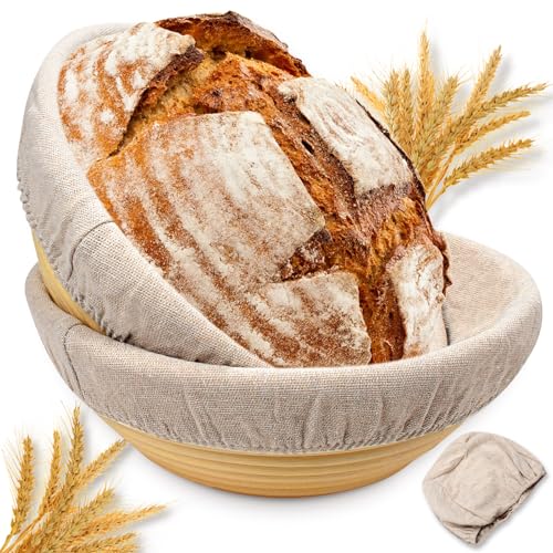 Sourdough Proofing Basket Gift Set of 2 Round Dough Proofing Bowls for Sour Dough Bread Baking Supplies, Proofing Basket or Home Sourdough Bakers Baking, 8.5 inch