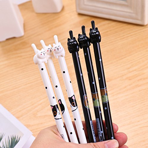 Slendima 1 Pc 0.38 mm Creative Kawaii Cat Gel Pen, Cute Stationery Gift School Student Supplies - Black/White - Thumbnail 2