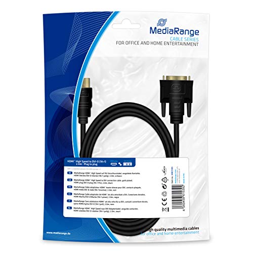 Mediarange - Cavo Di Collegamento Da Hdmitm A Dvi, Contatti Dorati, Spina Hdmi/Dvi-D (18+1 Poli), 2,0 M, Colore: Nero