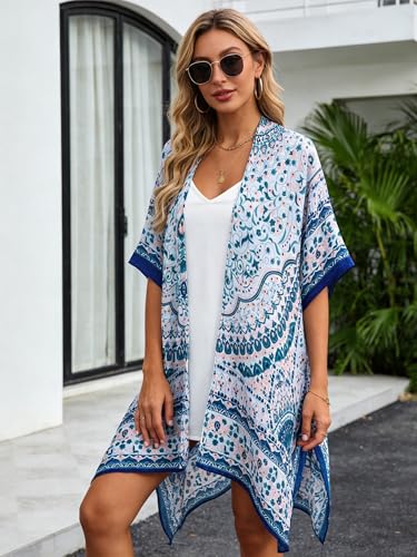 Image of Spicy Sandia Kimonos for Women Floral Beach Cover Up Loose Swimsuit Bathing Suit Coverup Cardigan for Summer Swimwear
