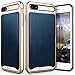 iPhone 8 Plus Leather Case, Vena [vLuxe][Leather Back | Metal Button] Slim Dual Layer Protective Cover for Apple iPhone 8 Plus / iPhone 7 Plus (4.7") (Navy/Gold)