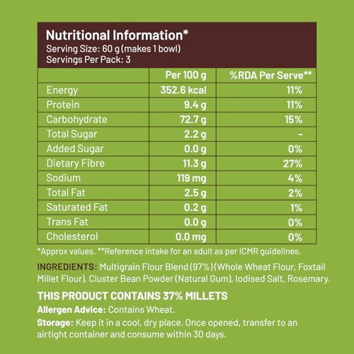 Image of Mille No Maida Hakka Noodles | Made with Millet and Whole Wheat | 27% of your Daily Fibre | Pack of 2 x 180 g