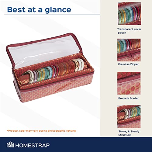 Image of HomeStrap Set of 1 Brocade Design Single Rod Storage Bangle Box for Women /Chudi Organizer Holder with Transparent Top (Maroon)