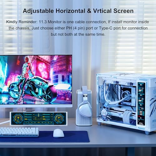 Image of 11.3 Inch Stretched Bar Monitor - One Cable Connection(No HDMI Needed) FHD IPS 1920x440 LCD Display, PC Secondary Screen for Aida64 CPU GPU RAM Temp Monitoring for Windows 10 /11 Only -White