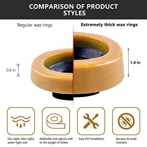 Image of Extra Thick Toilet Wax Ring Replacement Kit with Bolts & Caps, 1.6'' Thick