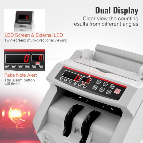 VEVOR Geldscheinzähler mit LED-Display und professionellem Geldscheinzähler mit Falschgeld-Detektor, UV/MG, 1000 Banknoten/Minute, nur Zahl der Blätter