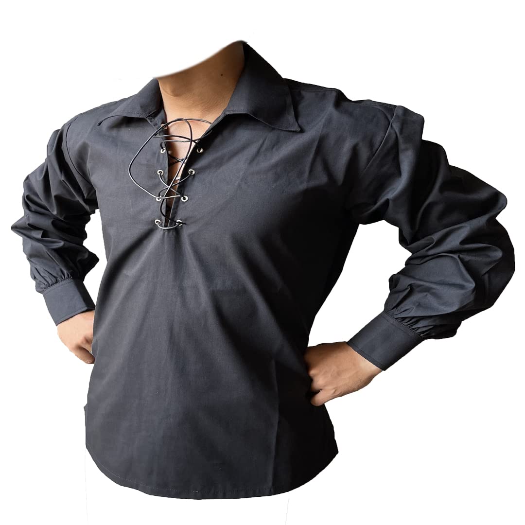 Z&N PRODUCTS Black Scottish Highland Jacobite Jacobean Ghillie Kilt Shirt (5XL)