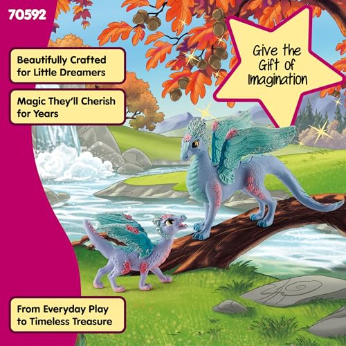 Image of Schleich Bayala - 2Pc Flower Dragon And Baby Toy Figurine - Kids 5+ | 70592 | Unicorn Figurine, Fantasy Toy for Girls 5+, Magical Collectible, Screen-Free Imaginative Pretend Play, Fairy Animal Figure