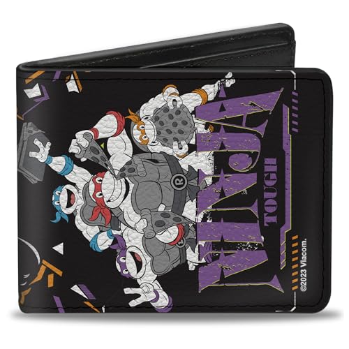 Buckle-Down Nickelodeon Wallet, Bifold, Ninja Turtles Ninja Tough Group Pose and Enemies Multi Color, Vegan Leather