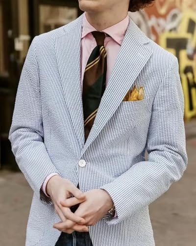 Mens Blazer Casual Seersucker Sport Coat Two Button Lightweight Suit Blazer Jackets UOU884