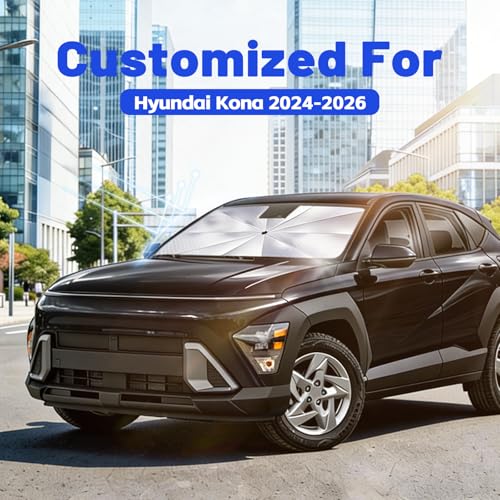 Image of Car Windshield Sun Shade for Hyundai Kona 2024-2026 -[Reflective Coated Fabric] Sunshade Umbrella for Front Window, Car Shades Sun Visor Keep Car Cool and Protects Interior, 1:1 Exact Fit