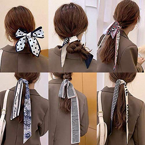 Ulalaza Hair Scarf Scrunchies Head Hair Band Neck Silk Ribbon Hanky Chiffon Ties4