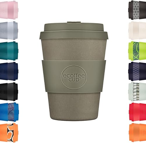 Ecoffee Cup Taza de café reutilizable 100% a base de plantas con tapa y funda de silicona, sin melamina y biodegradable, apta para lavavajillas,