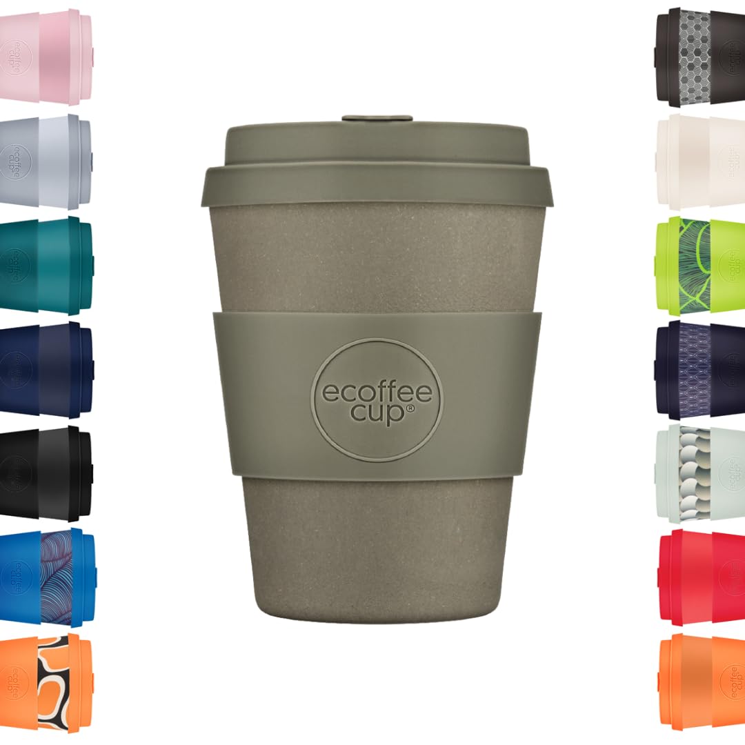 Ecoffee Cup Molto Grigio 12Oz 350Ml Reusable Eco-Friendly 100% Plant Based Coffee Cup With Silicone Lid & Sleeve - Melamine Free & Biodegradable Dishwasher/Microwave Safe Travel Mug,