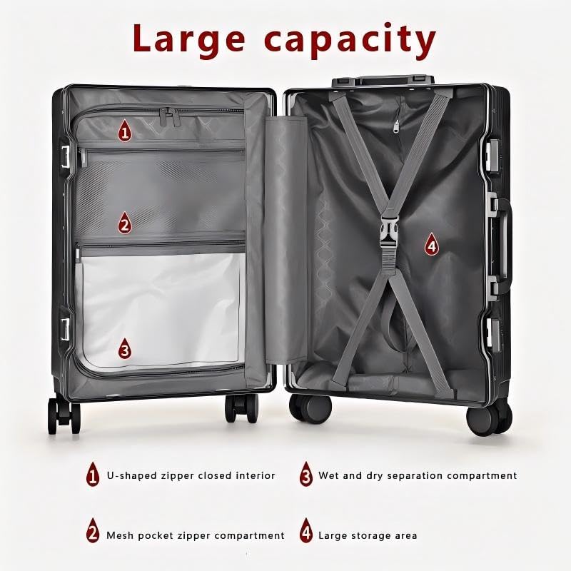 Lightweight Cabin Suitcase 4 Wheels, Hard Shell Suitcase with TSA Approved Luggage Lock, Carry on Luggage with Cup Holder and USB Charging Port, Front Open Luggage (White, 26in)4