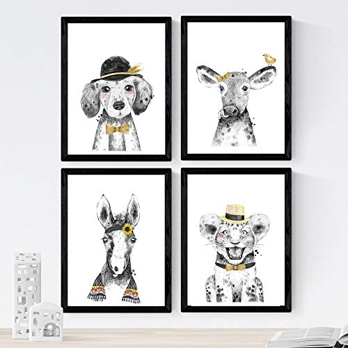 Nacnic Set of 4 sheets of Animals Children Son Hat, in A4 size, Poster paper 250 gr Frameless, Modèle 5