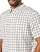 Amazon Essentials Men's Short Sleeve Dress Shirt with Stretch, Charcoal White Vertical Stripe (Available in Big & Tall), Pink White Buffalo Plaid, Large