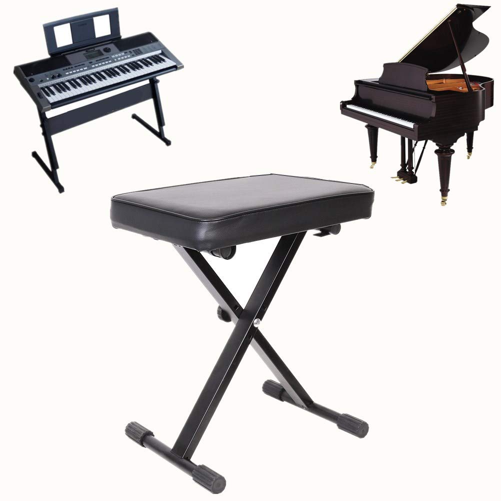 UNHO Banco para Piano y Teclado Taburete Plegable con Patas en X para Piano 3 Alturas Ajustables 48/51.5/53.5cm con Asiento Cómodo Carga Máx 80kg
