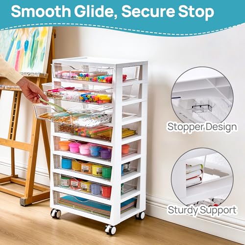 Image of Vtopmart 8 Tier Rolling Cart with Drawers, Clear Plastic