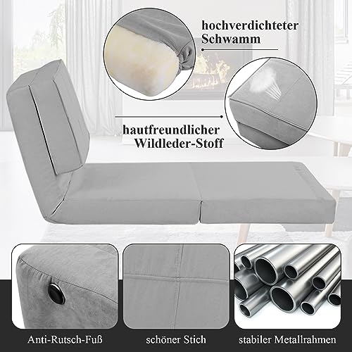 RELAX4LIFE Bodensofa Klappbar, Schlafsofa 5 in 1, Schlafsessel mit 5-stufig Verstellbarer Rückenlehne, Klappsofa mit Bettfunktion, Klappmatratze für Wohnzimmer Schlafzimmer (Grau) – Bild 7