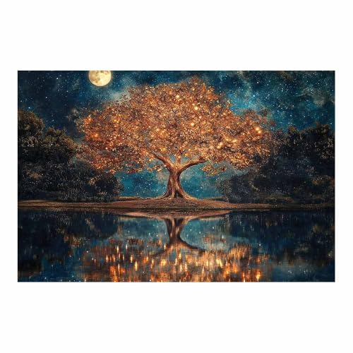 Peinture Tableaux intéressant Arbre de vie lune motif multicolore sans cadre