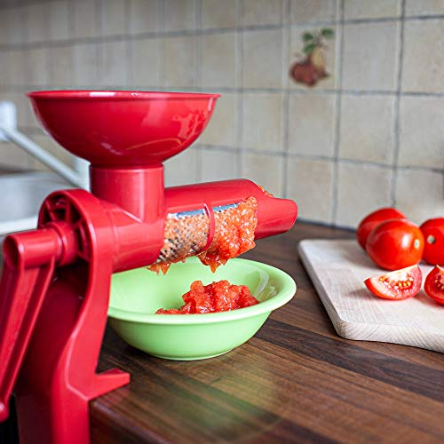 Foto von Browin 320301 Manuelle Passiermaschine, Speisensieb und Soßenmaschine für Tomaten, frisches Obst und Gemüse - aus rostfreiem Stahl, leicht zu handhaben, Kunststoff, Red, cm, 10 x 17 x 23.50 cm