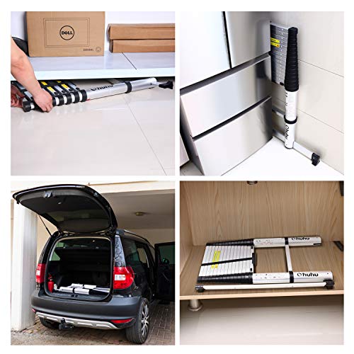 Ohuhu 15.5 FT Telescoping Ladder with Stabilizer Bar, EN131 Certified Convenient Aluminum Telescopic Extension Ladder, 330 Pound Capacity