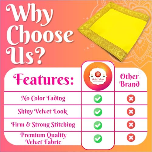 Image of Bhakti Lehar (14 x 26 Inch) Plain Yellow Velvet Pooja Aasan for God Idol /Chowki Aasan Kapda Cloth for Temple Shelf Home Mandir, Ganesh Baithak and God Idol Sitting - Pack of 2