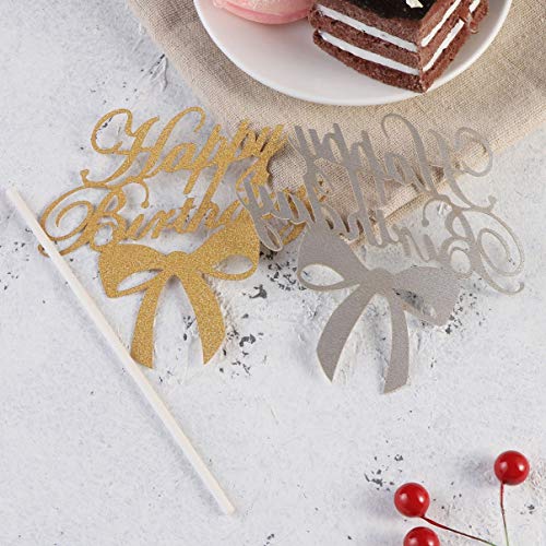 YARNOW 10 Stks Happy Birthday Cake Toppers Glitter Cupcake Toppers Cake Picks Met Strik Verjaardagstaart Decoraties… - Afbeelding 8