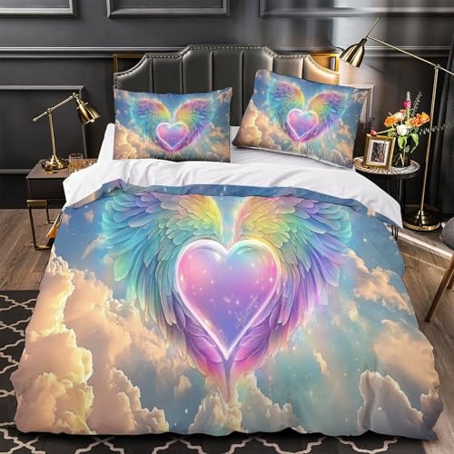 Housse de couette cœurs avec des ailes arc-en-ciel, le cadeau idéal pour filles et enfants - 2