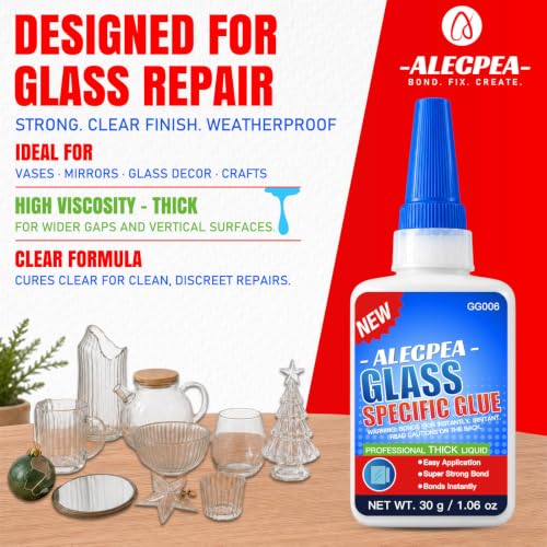 Image of ALECPEA Glass Glue Clear, 30g Thick Super Glue for Glass with 3 Droppers