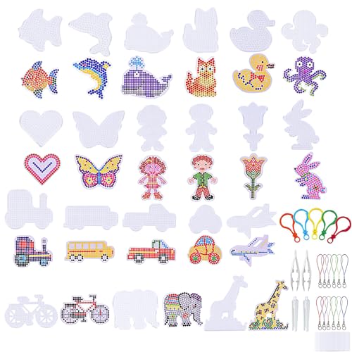 ZOCONE 20 placas de cuentas para planchar, plantillas de cuentas para planchar, 20 bonitos patrones de cuentas para planchar, formas para manualidades, con placas transparentes y 4 accesorios de papel