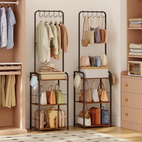 Floor-Standing Purse Organizer for Closet with 5 Hangers & 6 Side Hooks, Tall Purse Rack Stand for Purse Storage, High-Capacity Handbag Organizer, Multi-Purpose Purse Storage Organizer for Small Place by Hayexiha - Used condition - Image 9