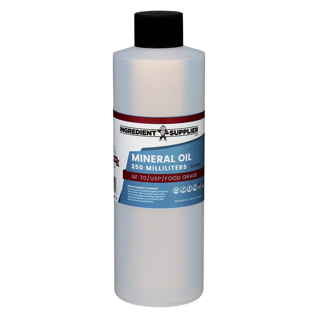 Mineral Oil - 250 ml. - NF 70 USP Kosher Food Grade - Pure White Mineral Oil - Lubricant, Wood Conditioner & Food Equipment Maintenance