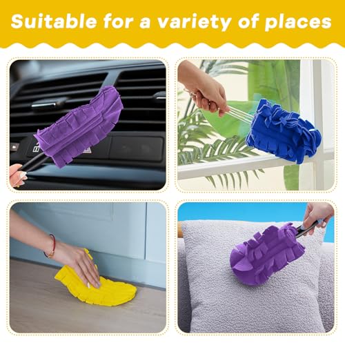 Image of Zubebe 6 Pcs Reusable Duster Refills Fleece,Blue, Yellow, Purple | Soft Polyester Fiber Flat Duster Refill Multi Surface Washable Cleaning Pad Tools for Home, Blinds, Car, Pet, Furniture, Fans