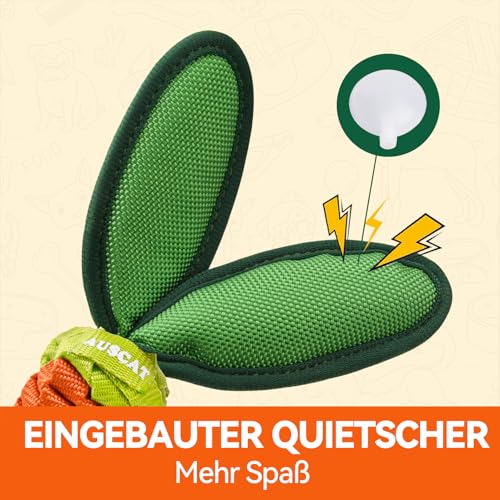 AUSCAT Hundespielzeug Seil, Langlebiges Karotte Hundespielzeug Geflochten mit Quietscher, Tau Spielzeug für Welpen, Karotte