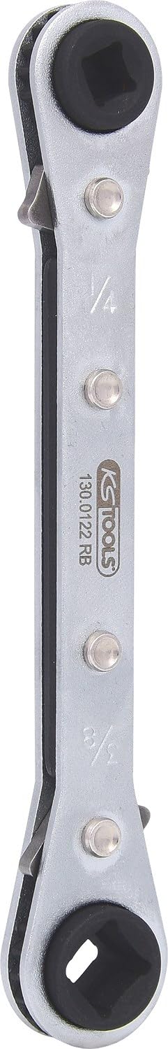 KS Tools 130.0122 Llave de carraca 4 en 1 conmutable para refrigeración y climatización